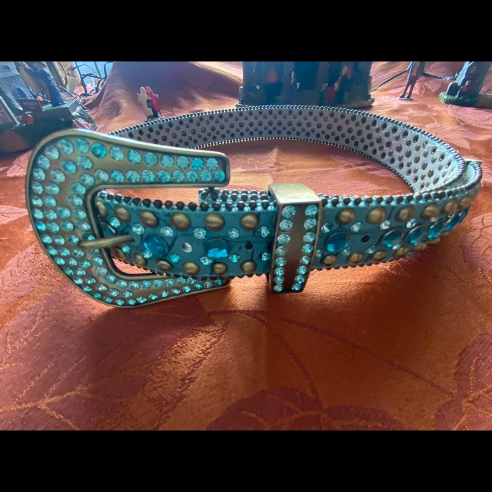 Rhinestone studded western belt (Turquoise)